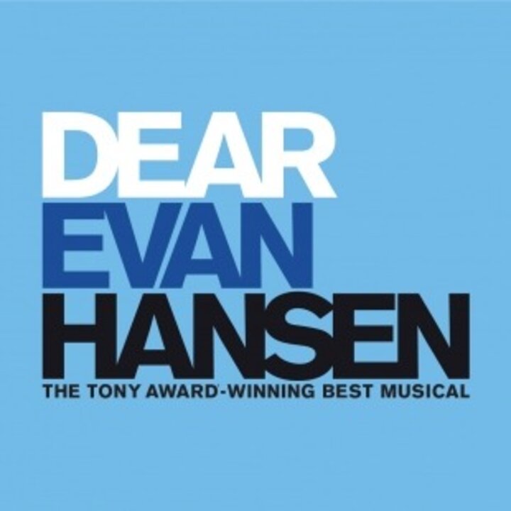 Text on blue background: Dear Evan Hansen, The Tony Award-Winning Best Musical.